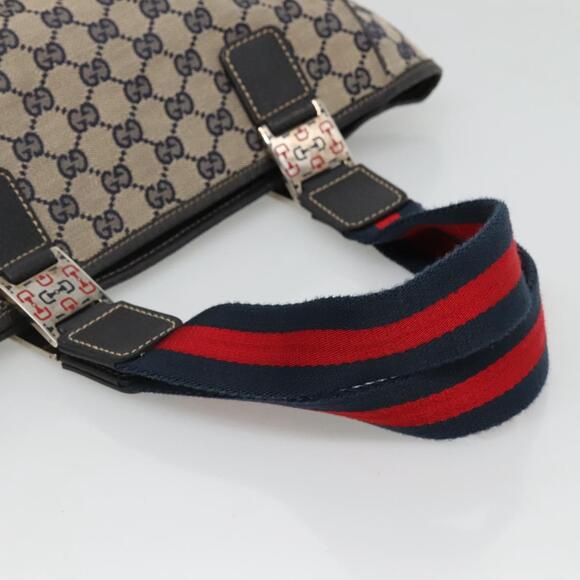 GUCCI GG Canvas Sherry Line Hand Bag Navy Silver - Picture 7 of 16